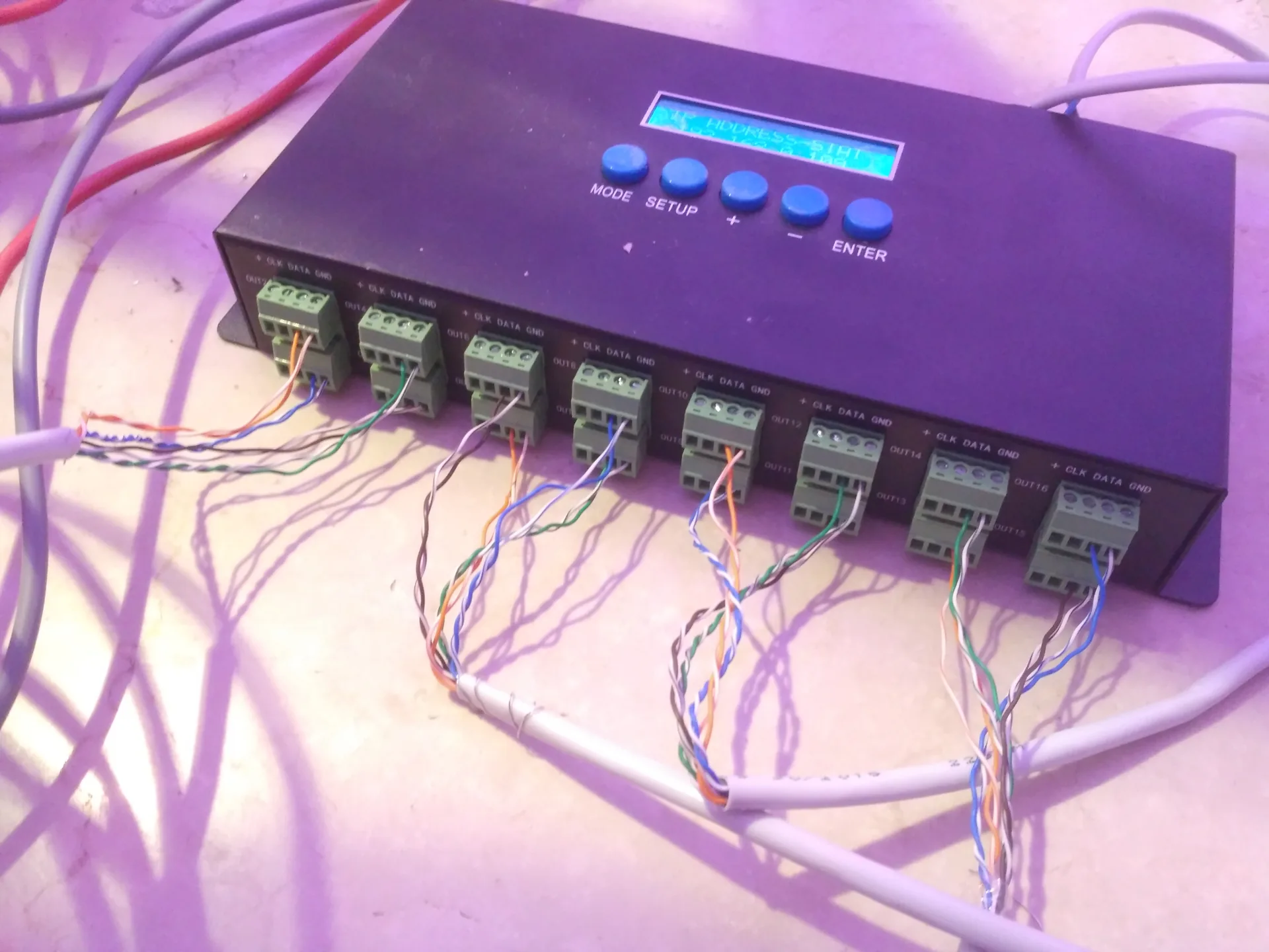 Multi-output controller connected to the pixel-addressable LED installation.