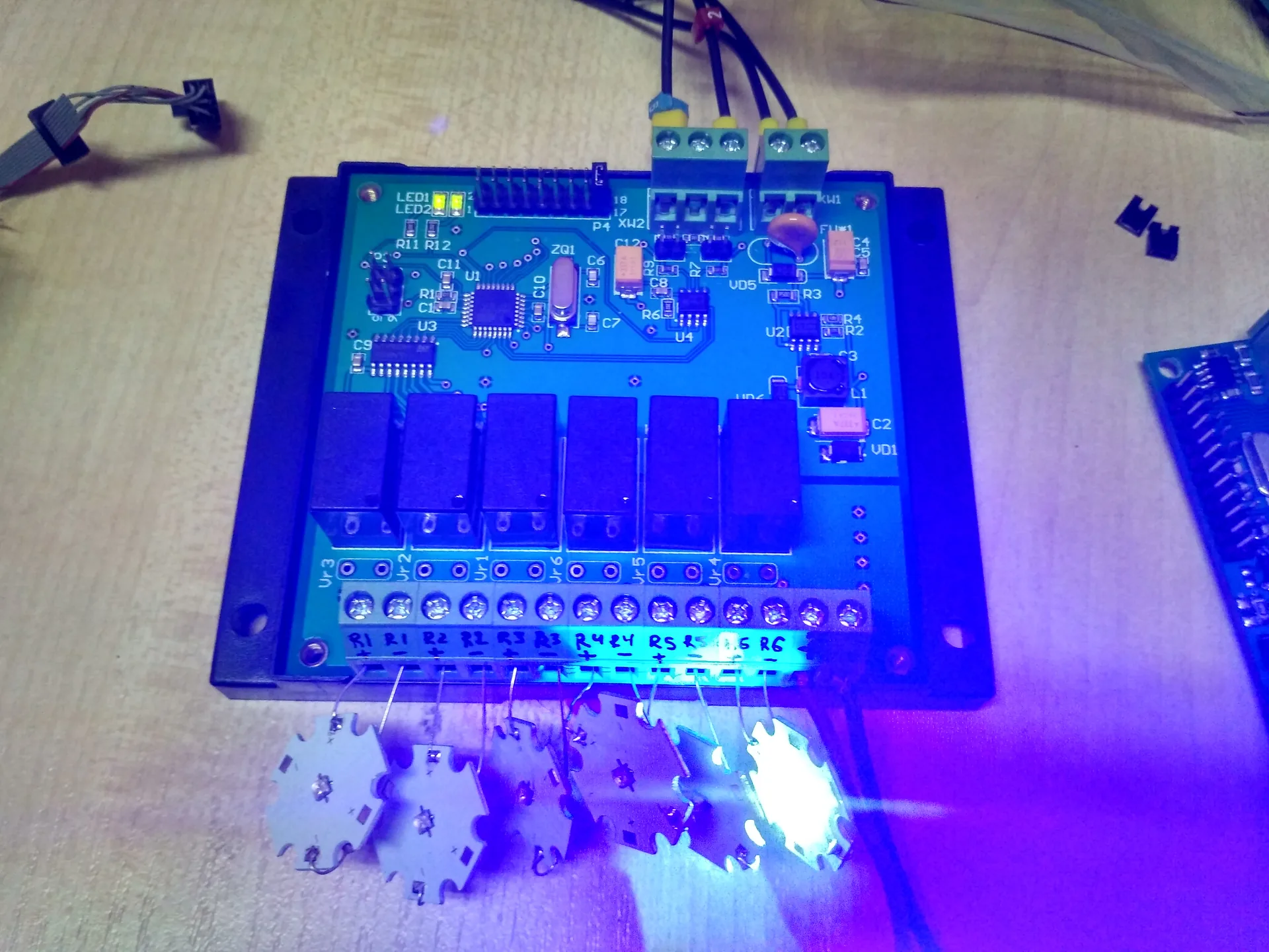 Controller and LED modules operating during a functional test.